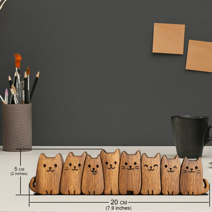 Hand Carving Wooden Cat Figurine, Cute Wood Kitten Sculpture Desk Decor, Handmade Gift for Her, Mom and Cat Lovers, Minimalist Bookshelf Office Ornament