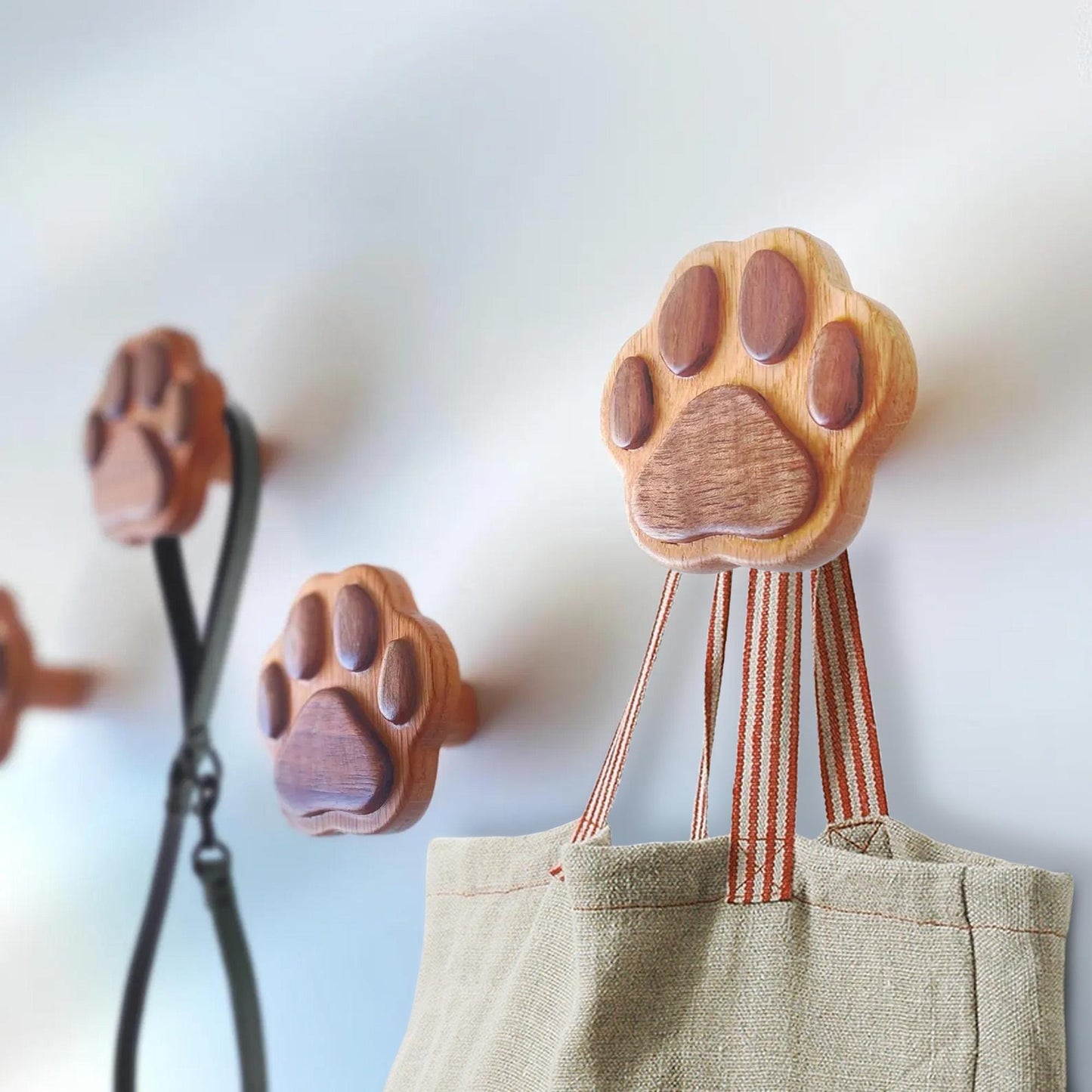 Wood Coat Wall Hook Dog Paw Leash Accessories Storage Holder Mounted Rustic Wooden Hat Cap Towel Rack Hanger Farmhouse Decorative Room Décor