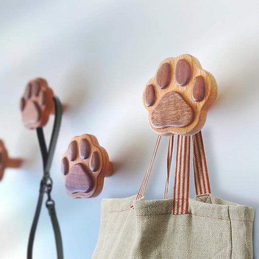 Wood Coat Wall Hook Dog Paw Leash Accessories Storage Holder Mounted Rustic Wooden Hat Cap Towel Rack Hanger Farmhouse Decorative Room Décor