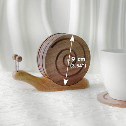 Wooden Snail Coaster Set, Handcrafted Drink Coasters with Adorable Snail Holder, Handmade Unique Home Decor, Wood Placemat Kitchen Gift Idea
